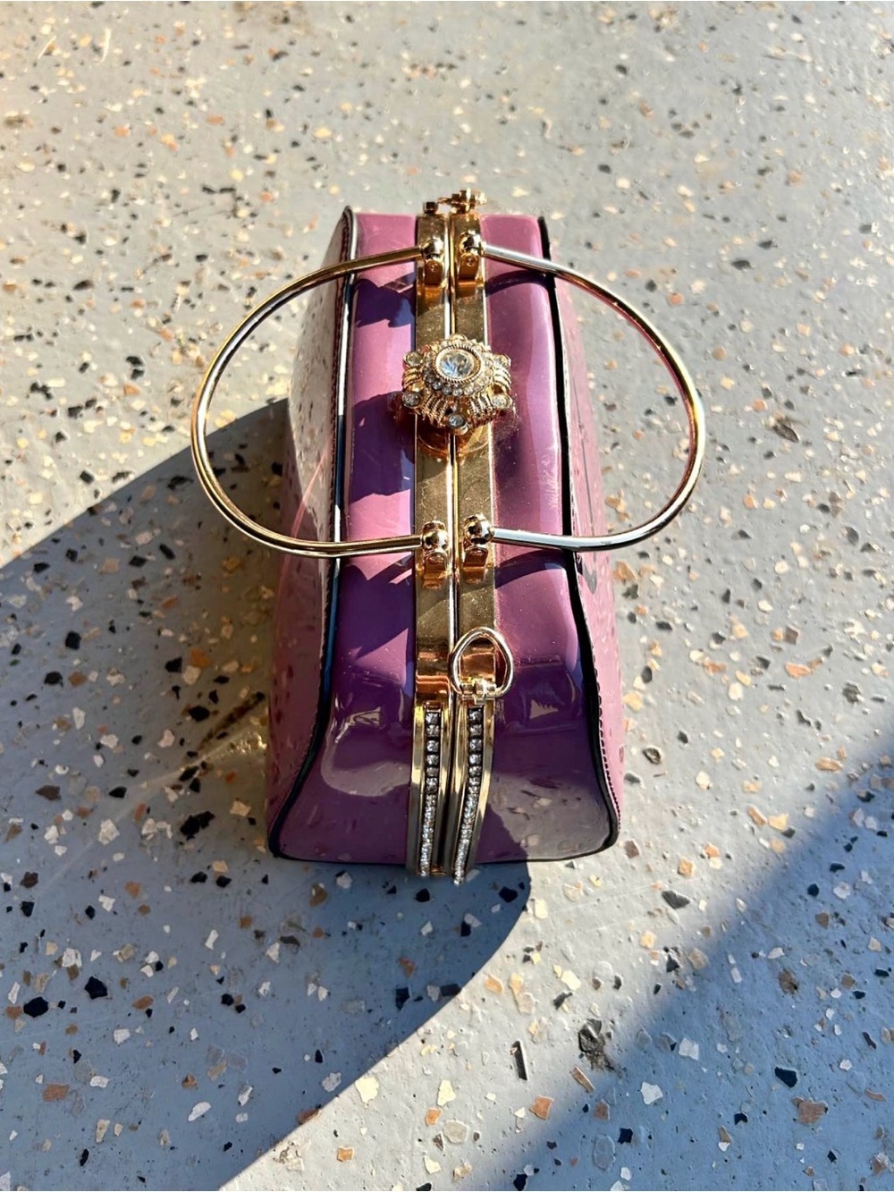 Patent Purple Top-Handle Women's Bag with Gold Hardware